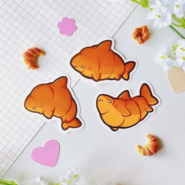 Croissant Shark Sticker Pack! | 3 PCS | Waterproof | Shark Stickers, Decal Stickers, Laptop Stickers, Bakery Stickers