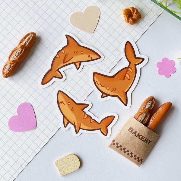 Baguette Shark Sticker Pack! | 3 PCS | Waterproof | Shark Stickers, Decal Stickers, Laptop Stickers, Bakery Stickers