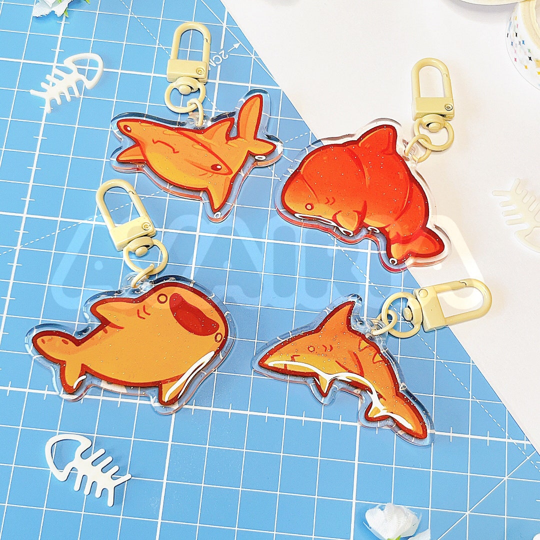 Bread Sharks Acrylic Charms Glitter Charm 2 Inch Shark Keychain, Cute