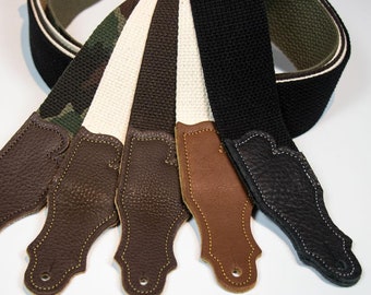 Cotton Guitar Strap - Glove Leather End Tab
