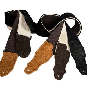 Cotton Guitar Strap - Embossed Suede End Tab