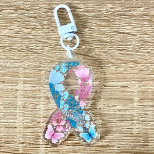 Floral Butterfly Baby Loss Ribbon 2” Acrylic Keychain PAIL Awareness