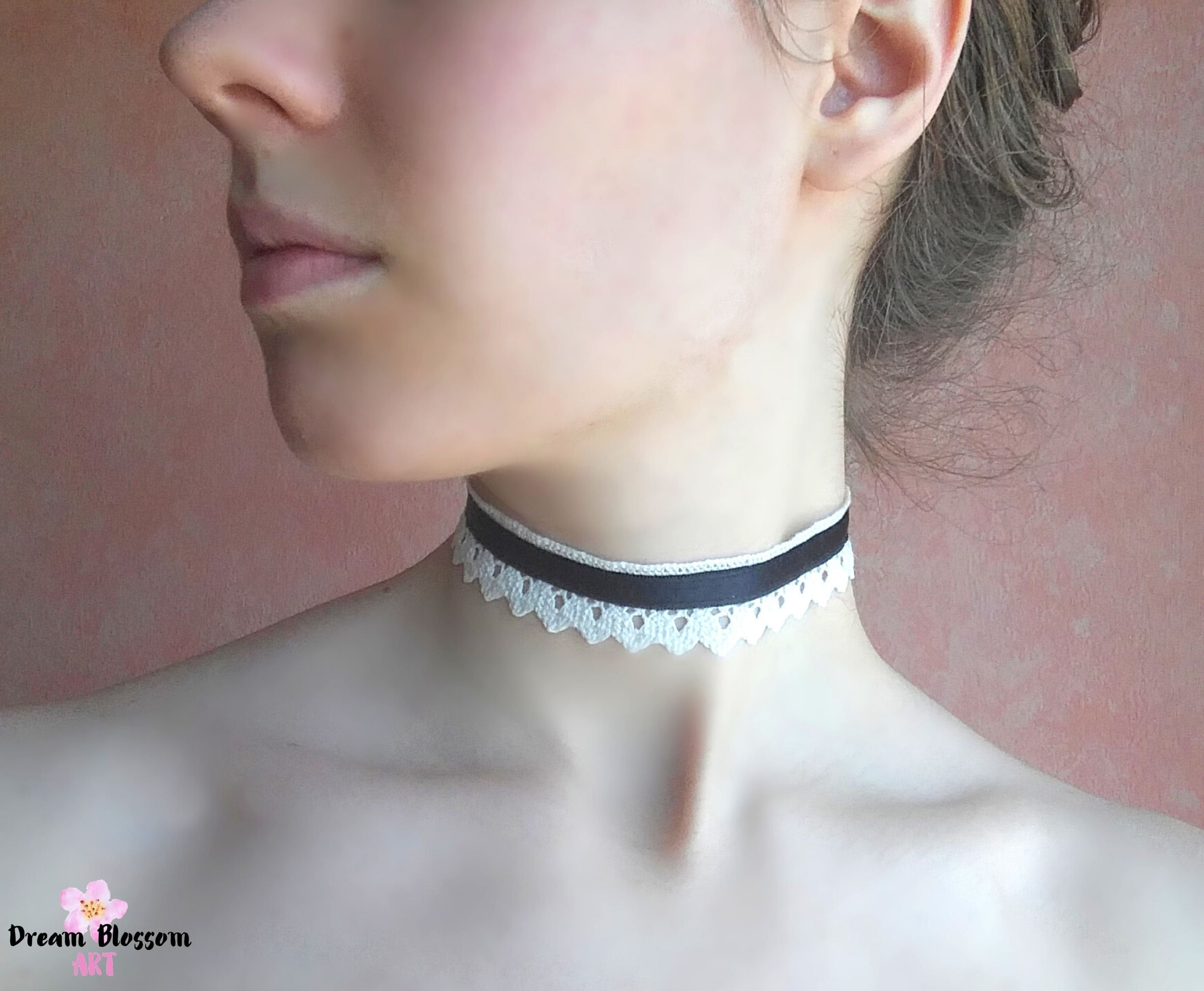 Black Lace Choker with Vintage Oval Centerpiece and Teardrop Accents.
