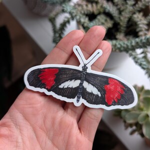 Pegatina de mariposa roja del cartero / Apto para lavavajillas, acabado mate, vinilo troquelado, impresión en acuarela