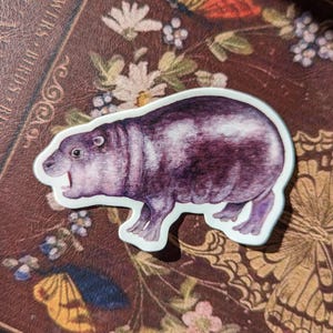 Hipopótamo pigmeo Moo Deng / Apto para lavavajillas, acabado mate, vinilo troquelado, impresión en acuarela