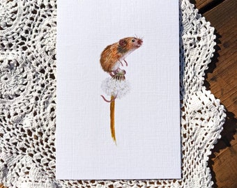 Harvest Mouse Watercolor Print | 4”x6” Signed Archival Quality Fine Art Print, River Linen Paper