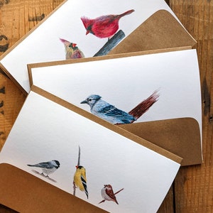 Ensemble de 3 cartes de voeux aquarelle oiseaux | Impression d'art signée de qualité archive, carte vierge de 5 x 7 pouces à encadrer