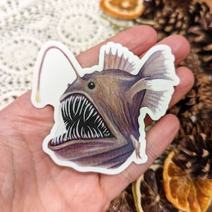 Angler Fish Sticker | Dishwasher Safe, Matte Finish, Die Cut Vinyl, Watercolor Print