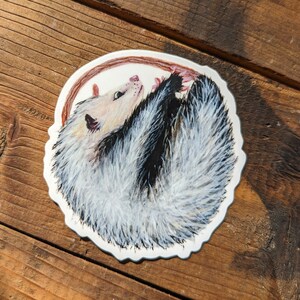 Hélène l'opossum Sticker | Lavable au lave-vaisselle, finition mate, vinyle découpé, impression aquarelle