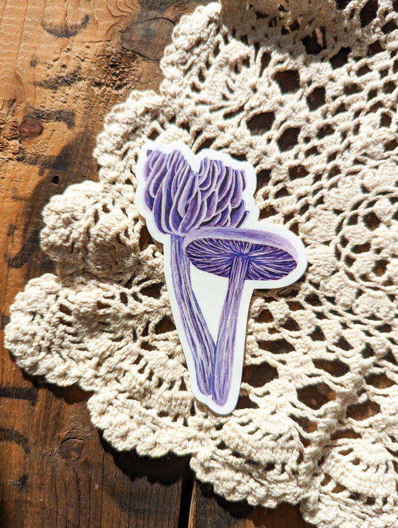 Amethyst Deceiver Mushroom Sticker Dishwasher Safe, Matte Finish, Die Cut Vinyl, Watercolor Print image 1