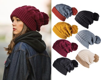 Beanie, Chunky Beanie, knit beanie, cable knit, beanie with pom, pom beanie, Slouchy Beanie, Womens Hat, Winter Hats, Fall Winter Hat