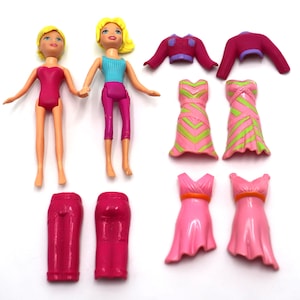 Vintage Polly Pocket Dolls and Magnetic Clothes Set Two Blonde