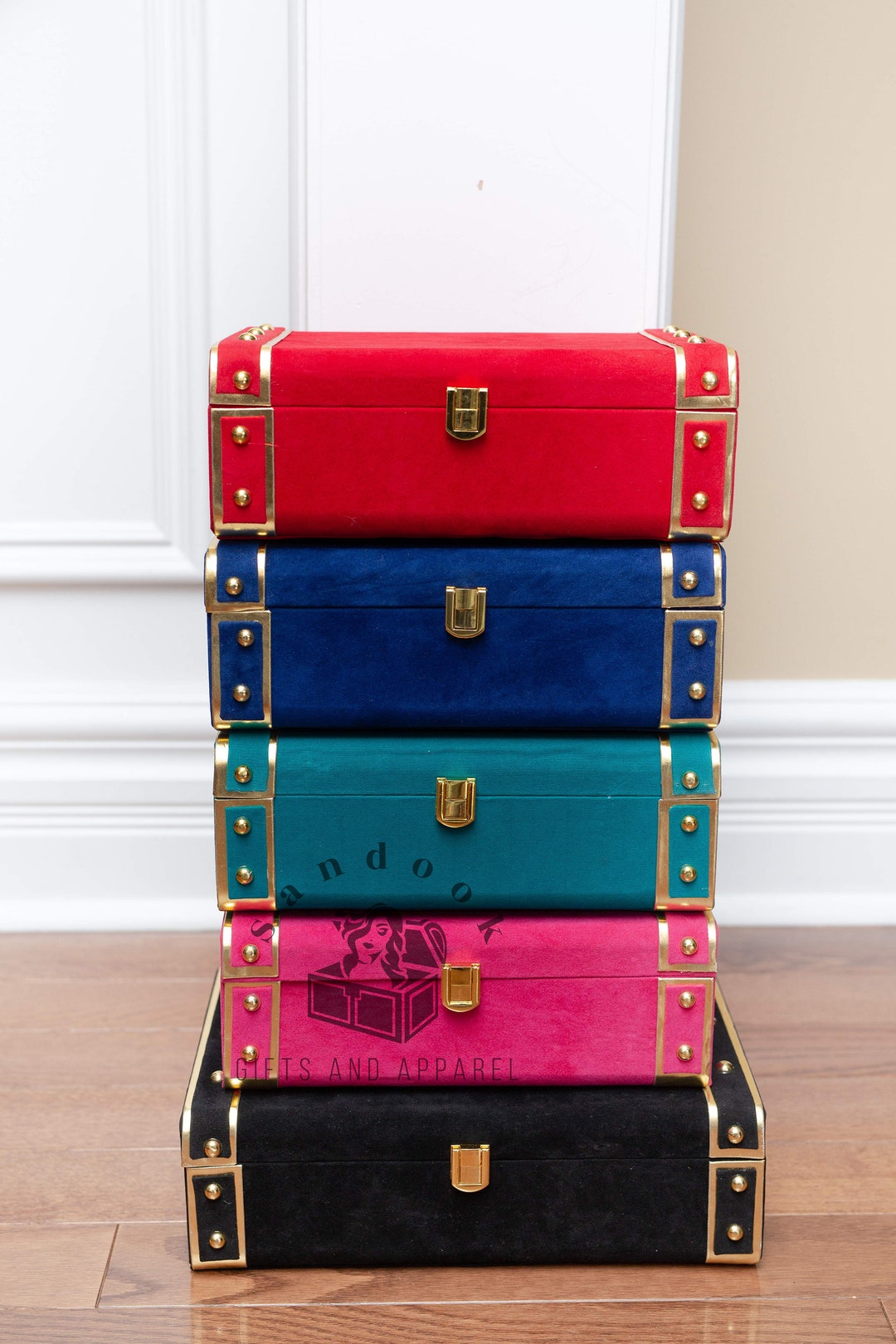 Velvet Trunk Box, Vintage Storage Trunk, Decorative Jewelry Box, Makeup