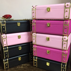 Kunstleren houten koffer, vintage opbergkoffer, decoratieve sieradendoos, make-up organisator, bedankje geschenkdoos, bruidsmeisje huwelijkscadeaus