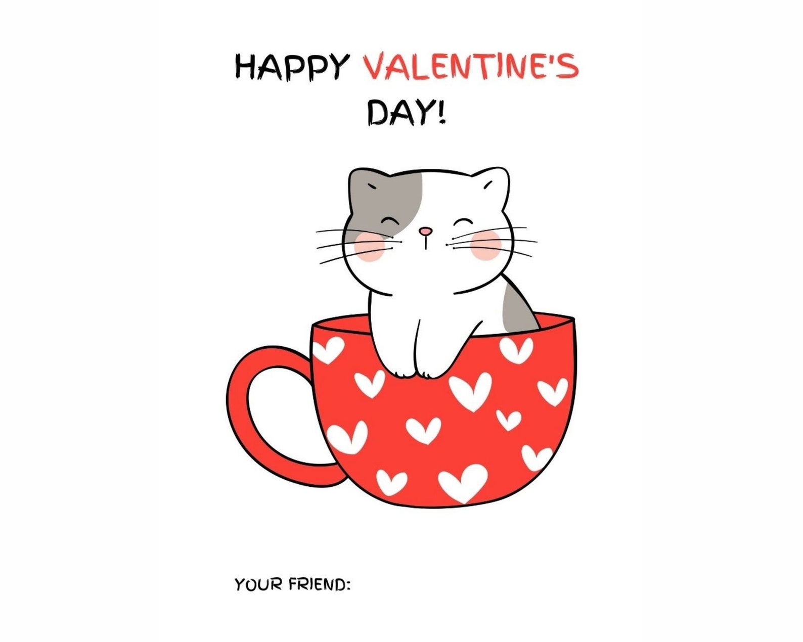 Cat Valentine Cards Printable Cat Valentine Animal - Etsy