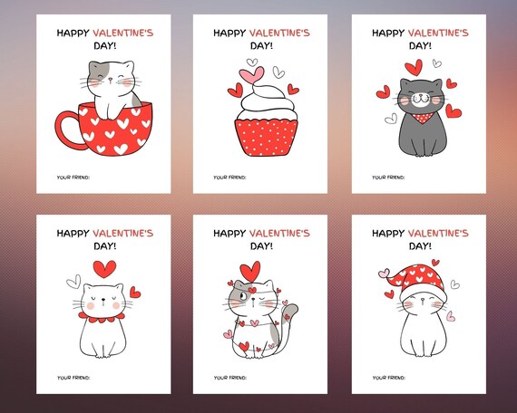 Cat Valentine Cards Printable Cat Valentine Animal | Etsy