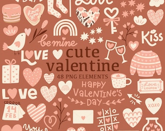 Cute Valentine Clipart Set | Individual PNG files | Digital Download | Valentine's Day Clip Art Bundle