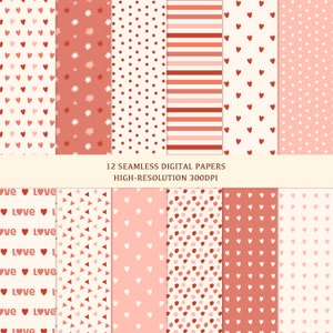 12 Valentine's Day Seamless Digital Papers Scrapbook Paper Heart Backgrounds Digital Paper Seamless Pattern image 1