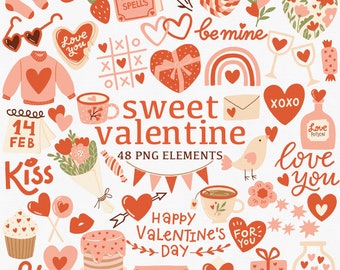 Sweet Valentine Clipart Set | Individual PNG files | Digital Download | Valentine's Day Clip Art Bundle