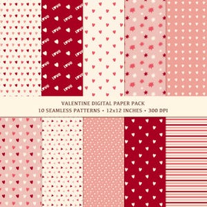 Valentine Digital Papers | Seamless Pattern | Digital Paper Bundle | Digital Scrapbook Paper | Digital Paper Pack | Digital Download