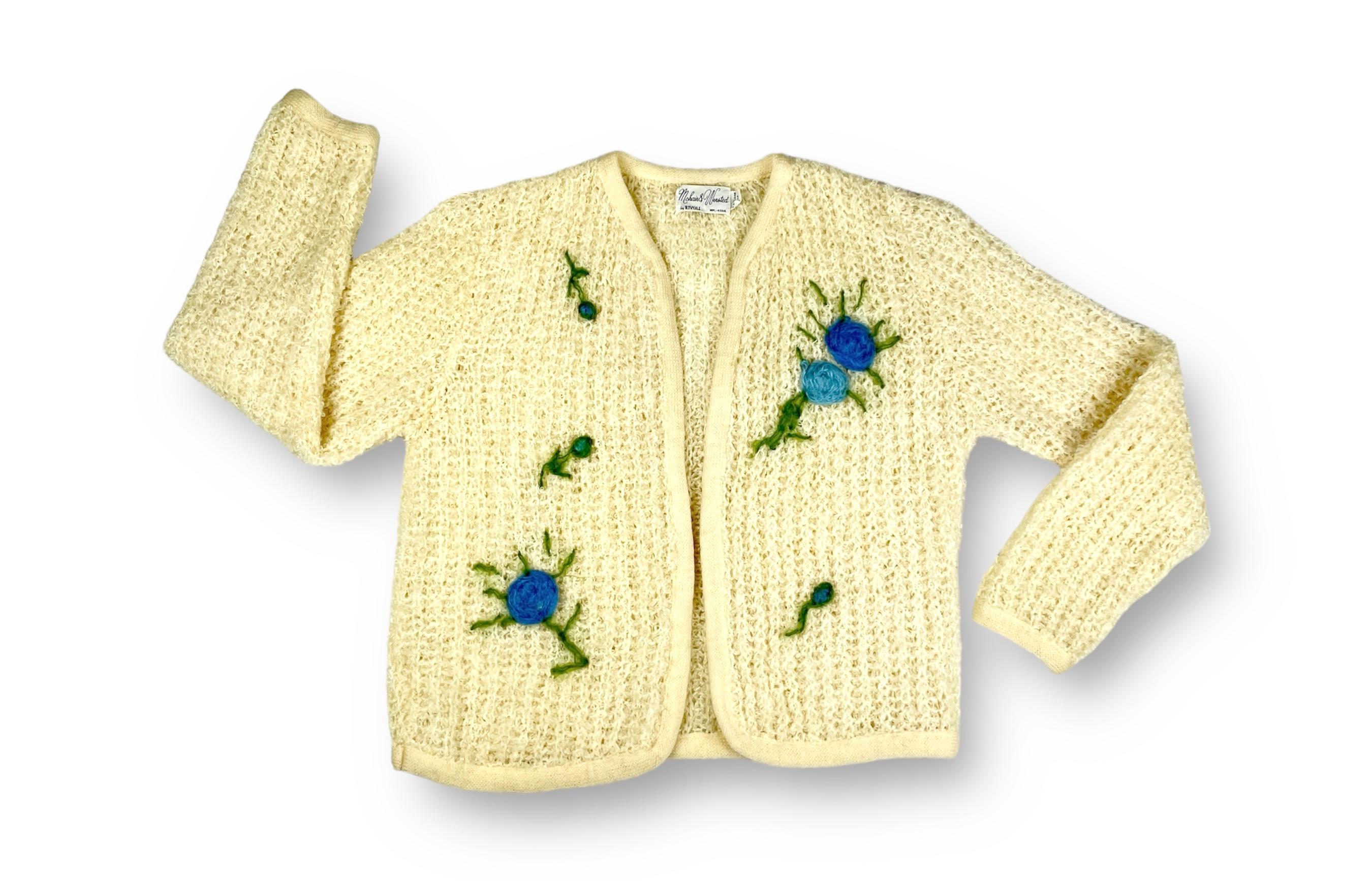 Vintage Fuzzy Mohair Cardigan 50s 60s Open Knit Cropped