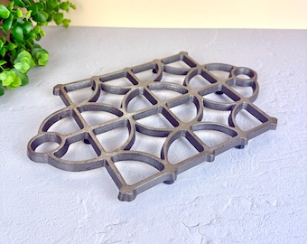 Vintage Dansk Cast Iron Trivet by Jens Quistgaard 1970s Danish Scandinavian Mid Century Modern Geometric Window Pane Design Large 12"