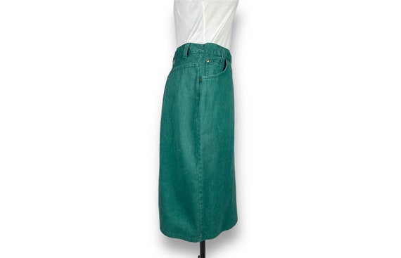 Vintage Dark Forest Green Denim Wrap Skirt 30" Wa… - image 3