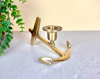 Vintage Brass Ship Anchor Nautical Candlestick Holder Gold Coastal Beach House Oceanic Decor Boating Sailing Office Mancave Maritime Decor