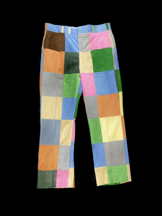 Men's funky 1970s colorful patchwork pants - image 1