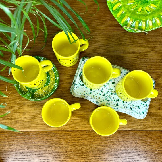 Vintage Set of 6 Smiley Face Mugs by Waechtersbach West Germany