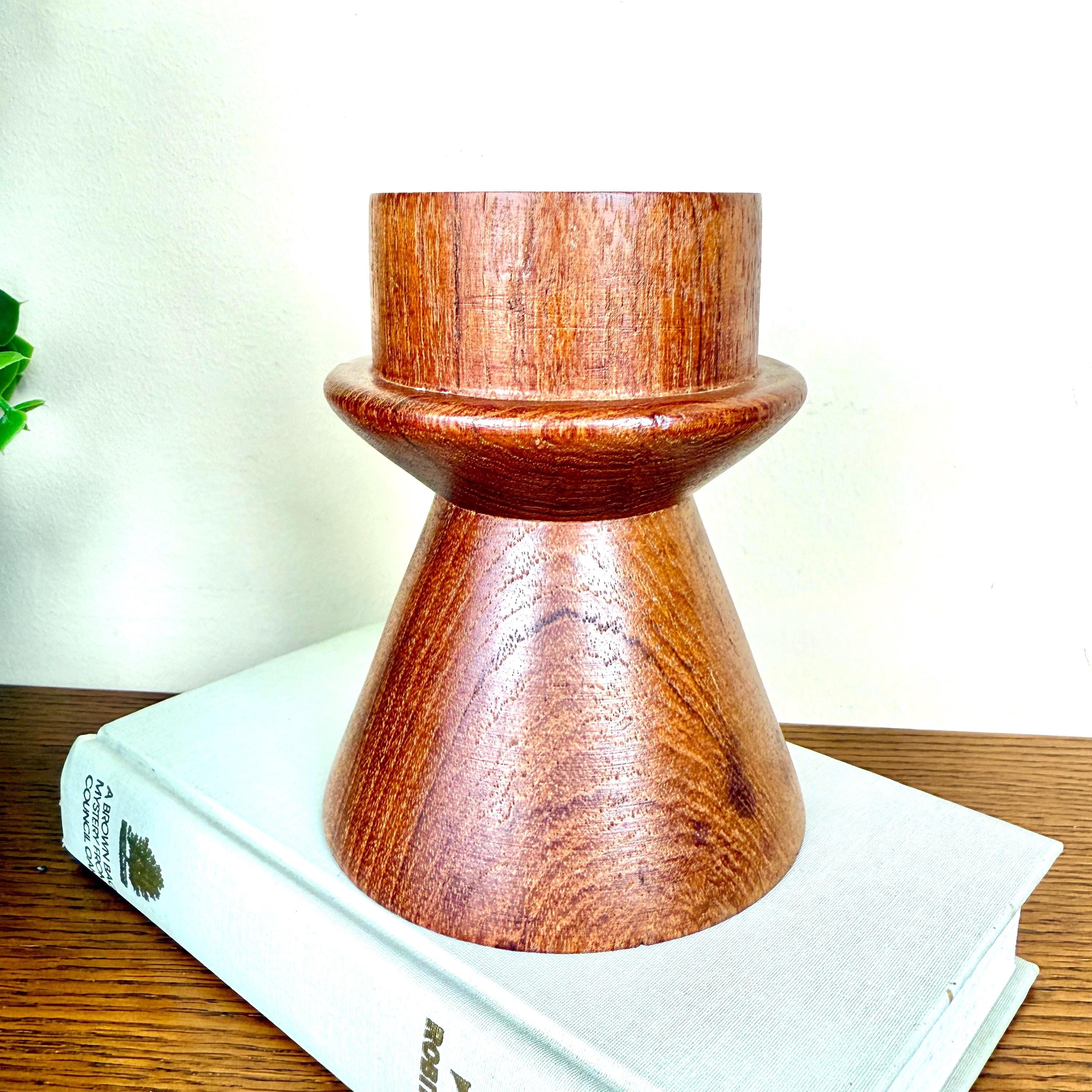 Vintage Teak Wood Candle Holder 60s-70s Mid Century