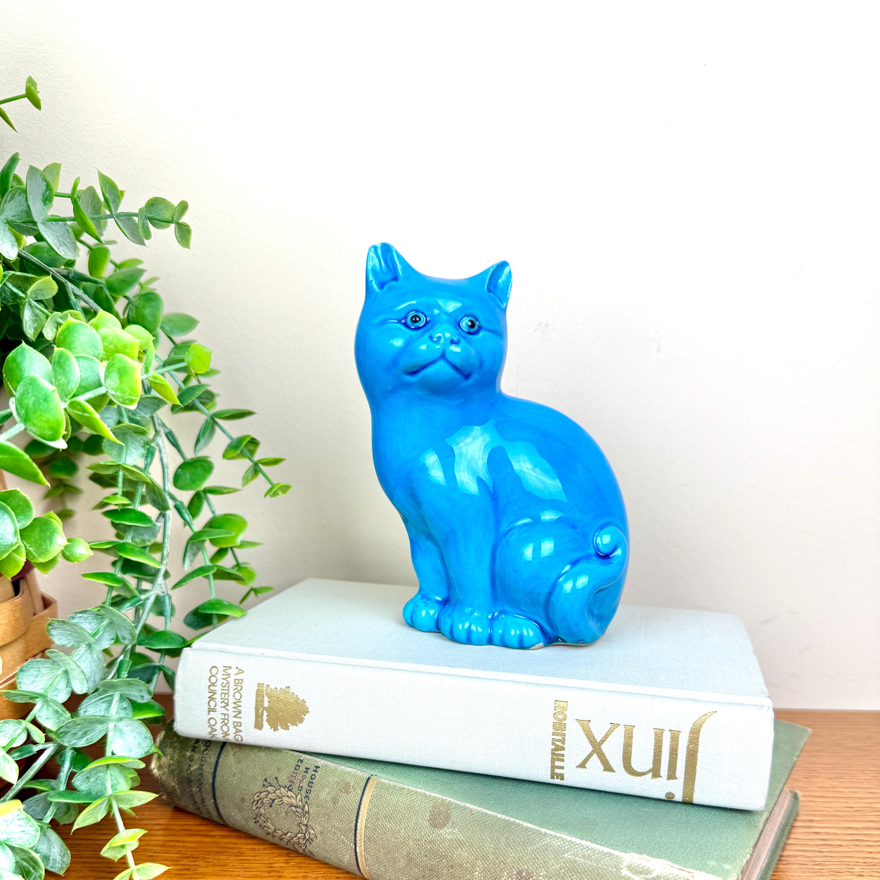Chinese Blue Turquoise Cat Figurine - Etsy display picture 1