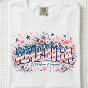 America 250 Years Freedom PNG, Sestercentennial Floral USA Design (Digital Download)