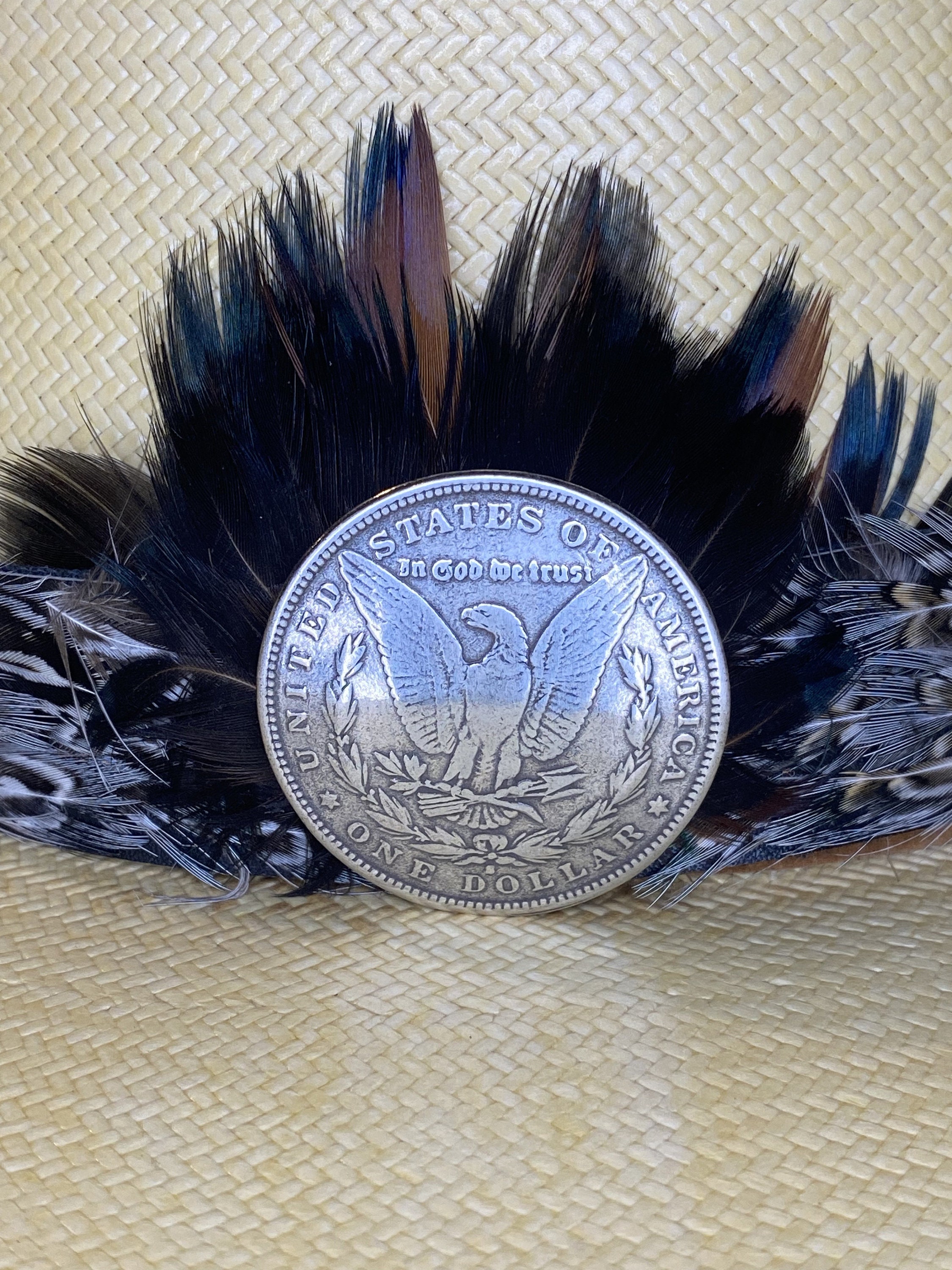 【if you have/Feather Hat】 Women's Faux Feather Flower Beaded Band Sinamay Kentucky