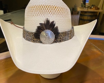 Unique Pheasant Feathered Hat Band Hand Made for Western