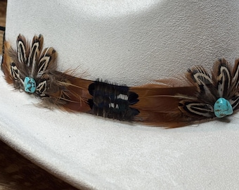 Western, Turquoise Chip, Feather Hat Band - Etsy display picture 3