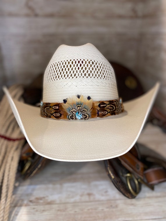 Western, Turquoise Chip, Feather Hat Band - Etsy display picture 1