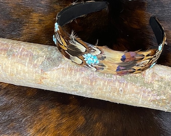 Turquoise Pheasant Feather Head Band