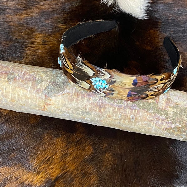 Turquoise Pheasant Feather Head Band