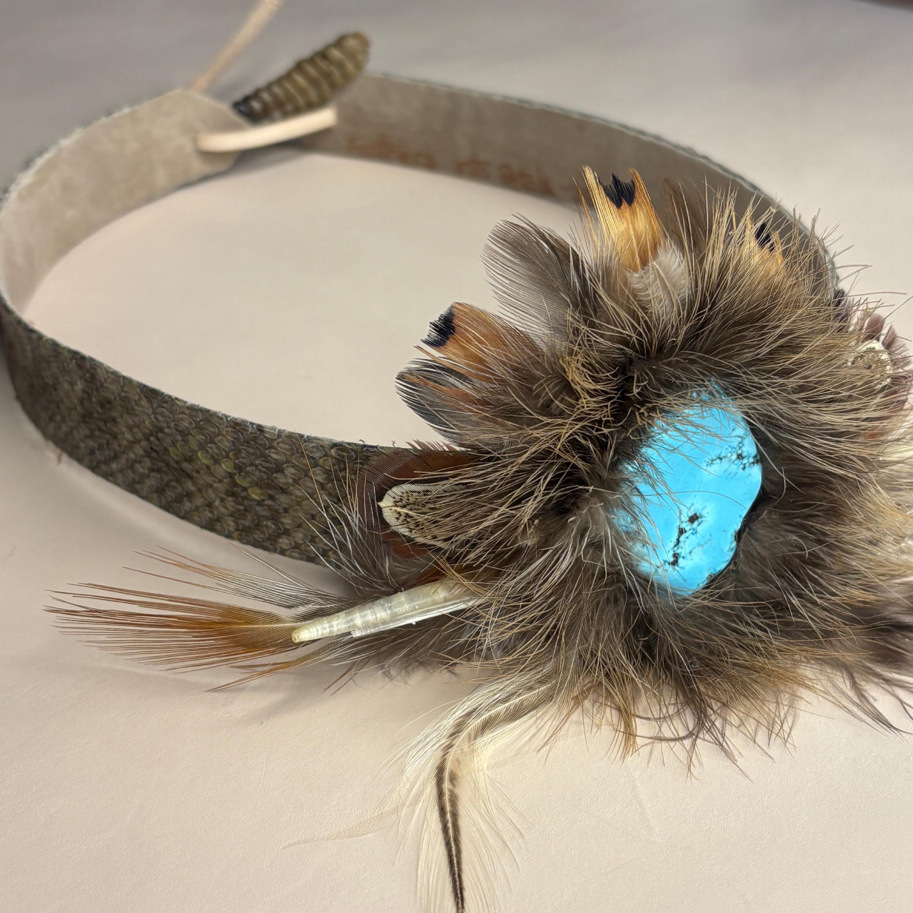 Turquoise Feather Hat Band, Western Leather Hat Band  display picture 3