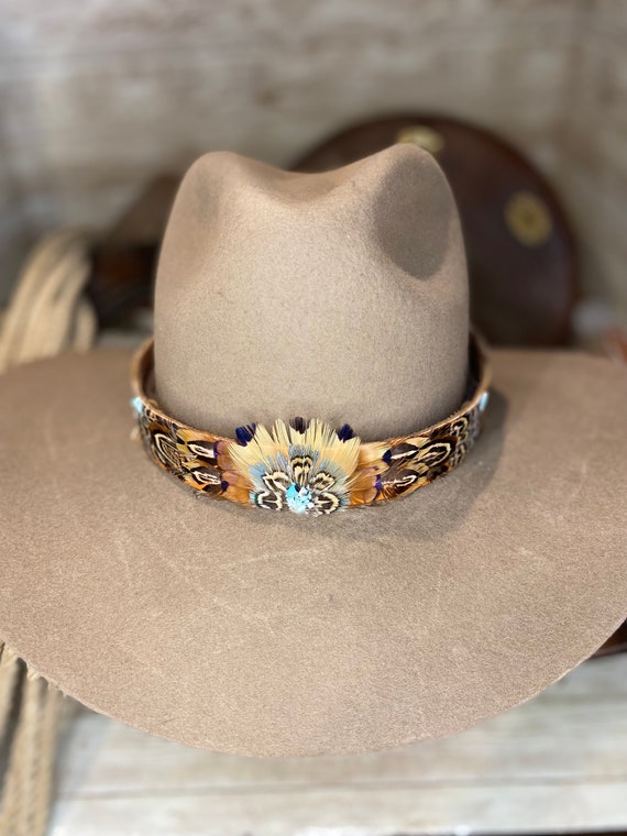 Western, Turquoise Chip, Feather Hat Band - Etsy display picture 3