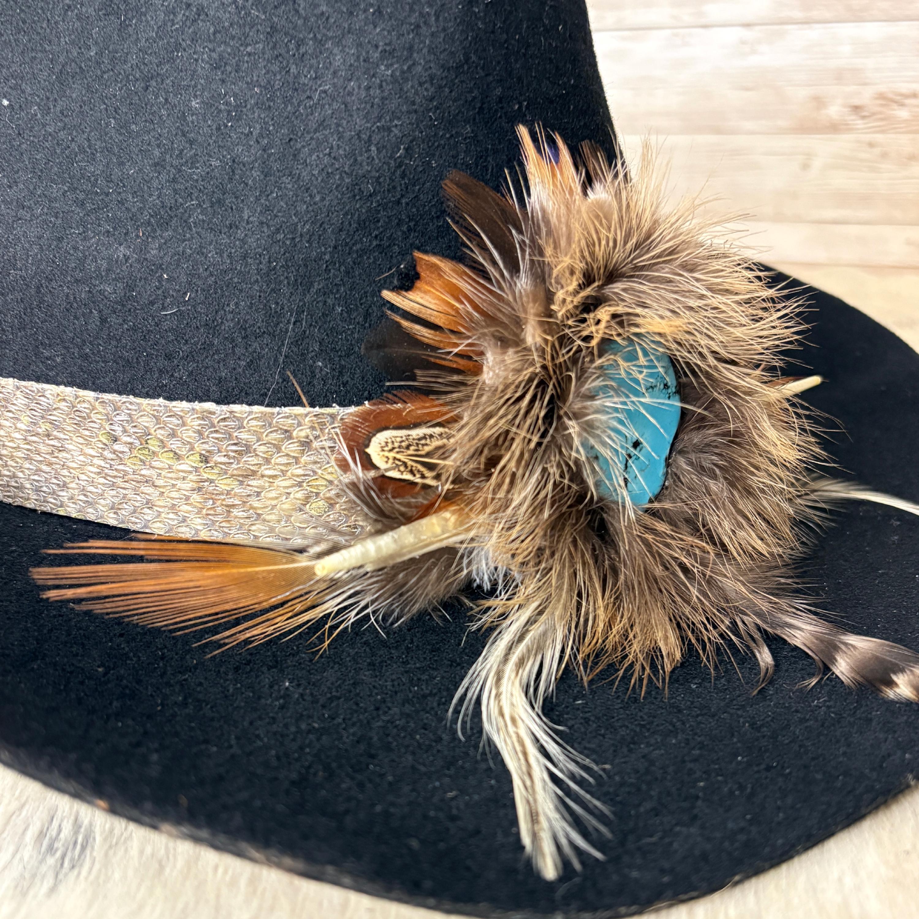 Turquoise Feather Hat Band, Western Leather Hat Band, Pheasant