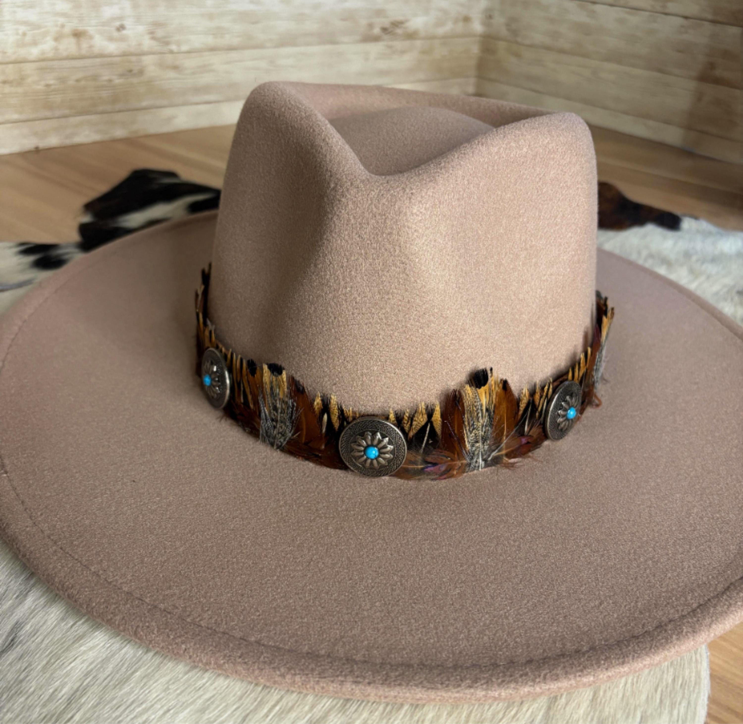 Handcrafted Italian Leather Hat Band With Turquoise Conchos  display picture 1