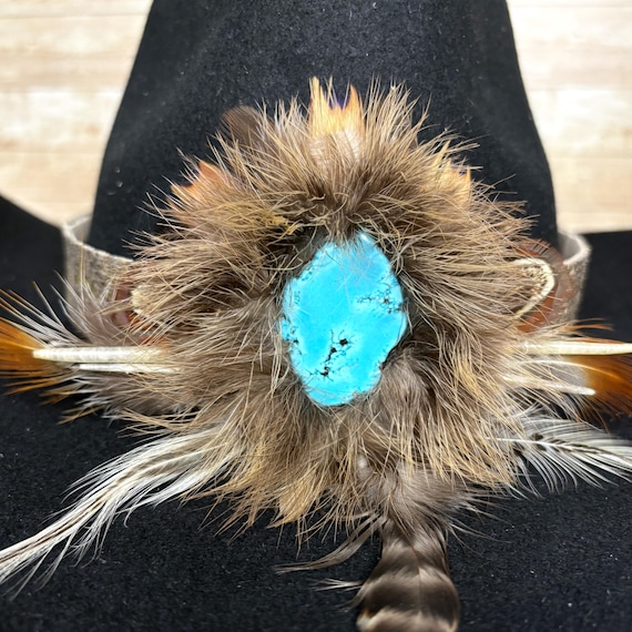 Turquoise Feather Hat Band, Western Leather Hat Band, Pheasant