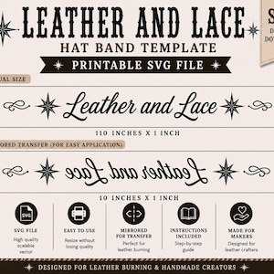 Plantilla SVG para banda de sombrero de cuero y encaje / Patrón de cuero estilo western de la colección Ranch Road