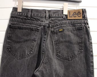 Jean Lee | Pantalon en denim noir délavé à la pierre vintage | Coupe droite classique, style années 90