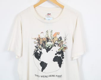 Koszulka z nadrukiem zwierząt Human-i-Tees | Koszulka z nadrukiem przyrody z lat 90. w stylu vintage | Klasyczny top z motywem natury