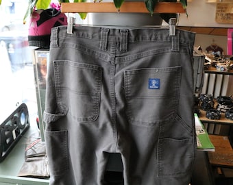 Calças de trabalho Rural-King | Calças utilitárias de carpinteiro cinza vintage dos anos 2000 com bolsos aplicados | Roupa de trabalho resistente