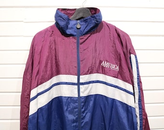 Perry Ellis America Windbreaker Jacket Vintage 90s Spell Out Mens