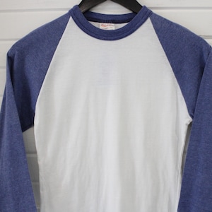 Electric-T Raglan T-Shirt | Vintage 1980s Blue-Sleeve Baseball Long Sleeve Tee | Classic Two-Tone Athletic Top